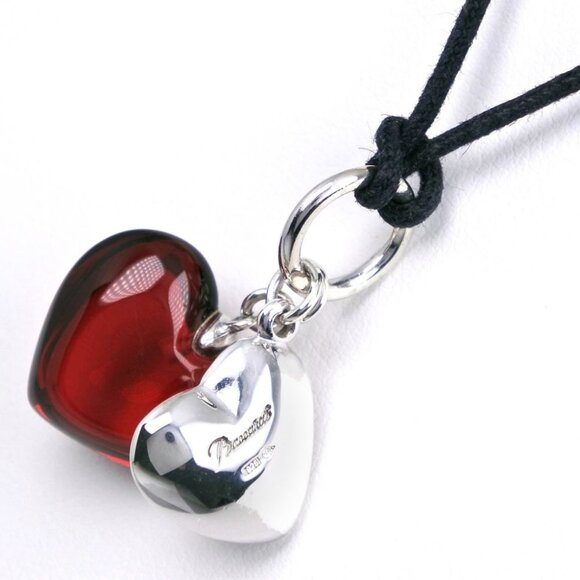 Baccarat Double heart Necklace choker Red crystal/Silver925 9.6g Women - Picture 3 of 9
